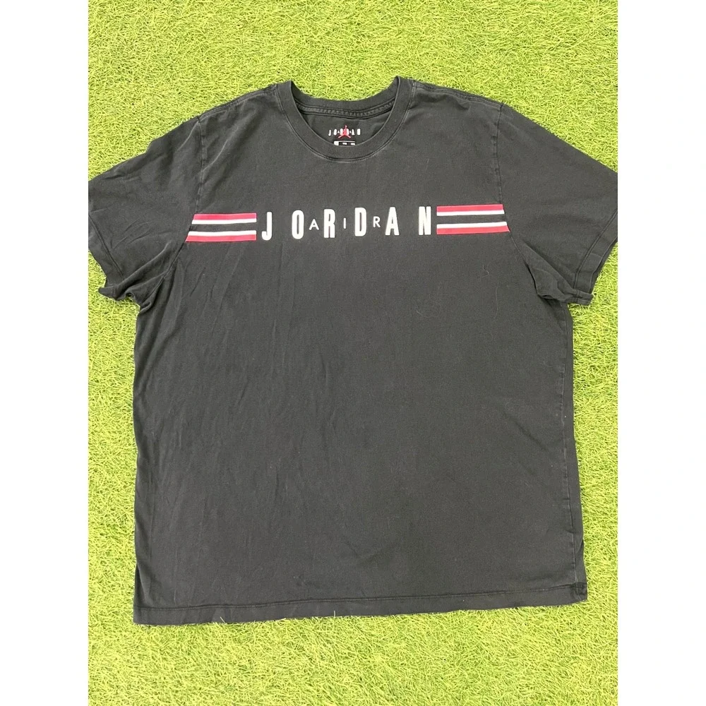 Jordan Mens Graphic T-Shirt Black Red White Stripe Crew Neck XXL CK1498-010
